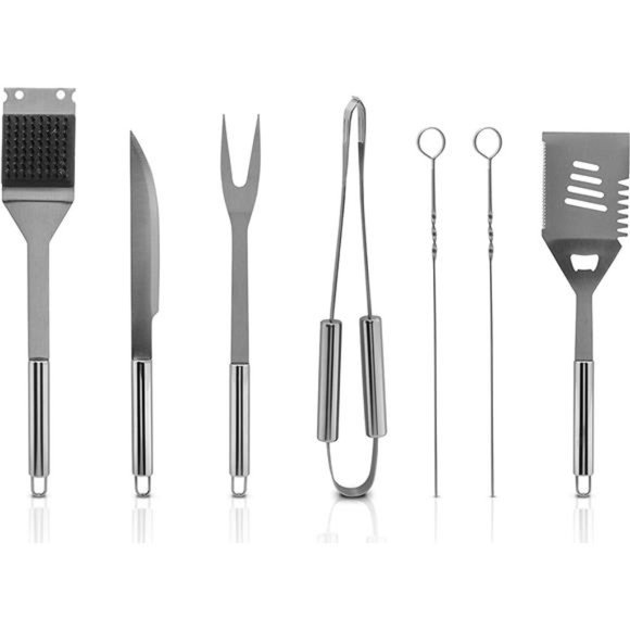BBQ Grill Set 7pc Stainless Steel Tools Accessories Barbecue Tool Grilling - Picture 6 of 7
